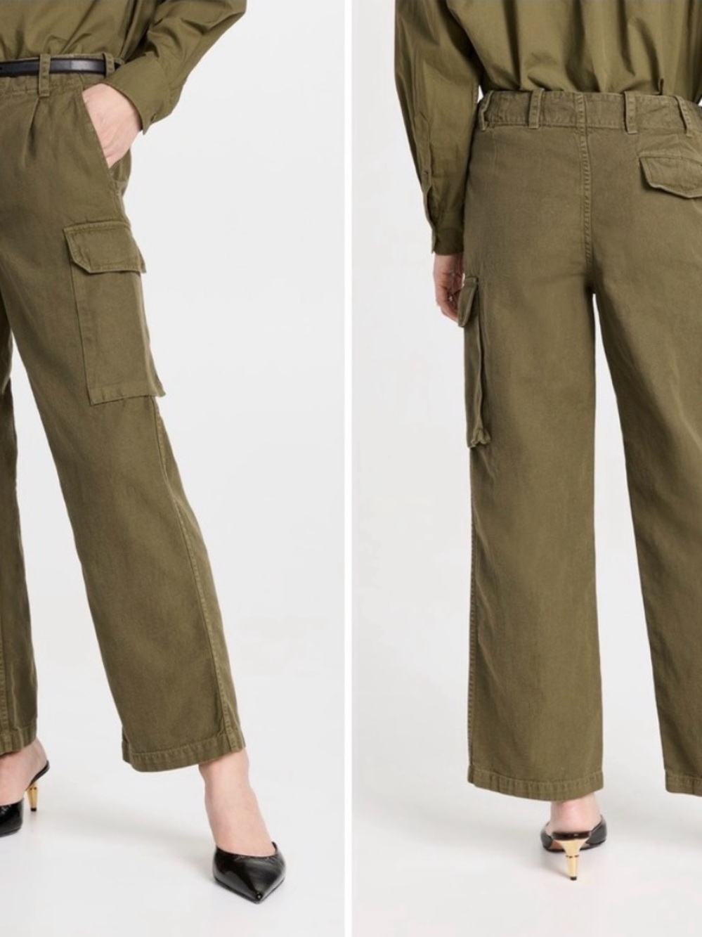 EUC Nili Lotan Yannic Olive Cotton Twill Utility Wide Leg Cargo Pants